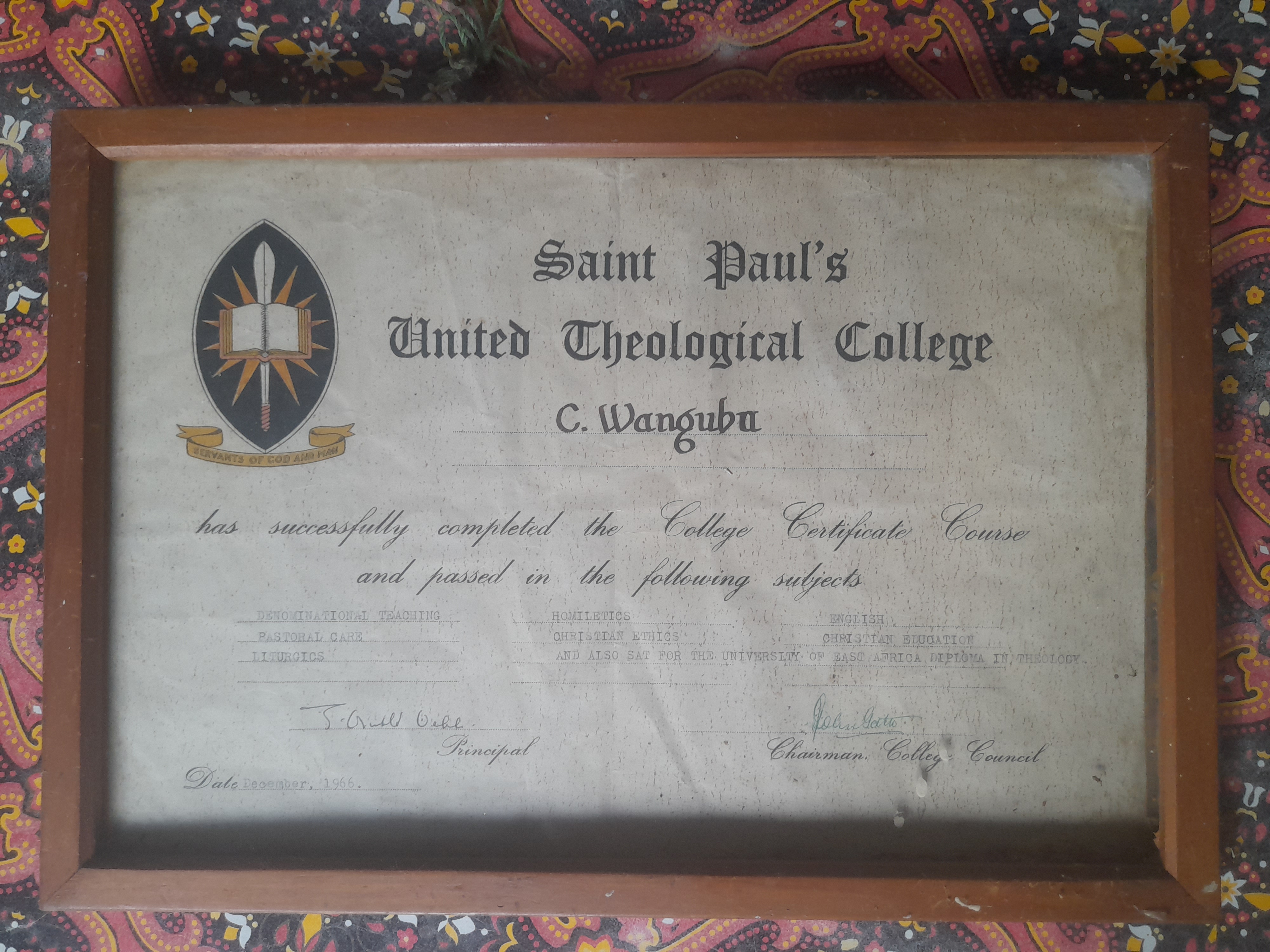 Charles Wanguba at St. Paul's University 1966